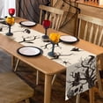 thumbnail image 3 of Camino de Mesa de Halloween Calavera Gato Negro Cuervos, Silueta Ramas de Árbol Araña Decoración de Mesa de Comedor de Cocina, 3 of 5