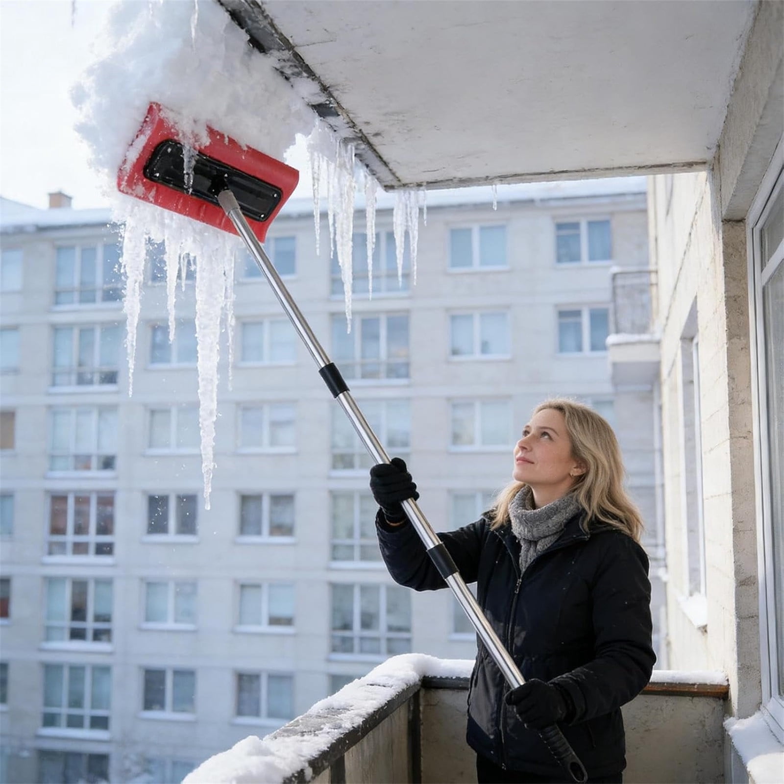 Telescoping Snow Roof Rake with Foam Scraper, Non-Scratch Roof and Car Snow Removal Tool, Extendable Pole for Safe Ice Clearing, Durable Winter Debris Cleaner(A,2m)