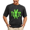 thumbnail image 3 of Vintage Black Distressed Cotton T-Shirt with Toxic Graphic Print Oversized Streetwear Tee for Men Women, 3 of 7