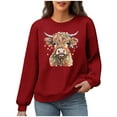 thumbnail image 4 of Waffle Sweatshirts for Womens Christmas Loose Crewneck Long Sleeve Shirts Christmas Cow Printed Sweaters Casual Fashion Xmas Holiday Party Pullover Tops, 4 of 6