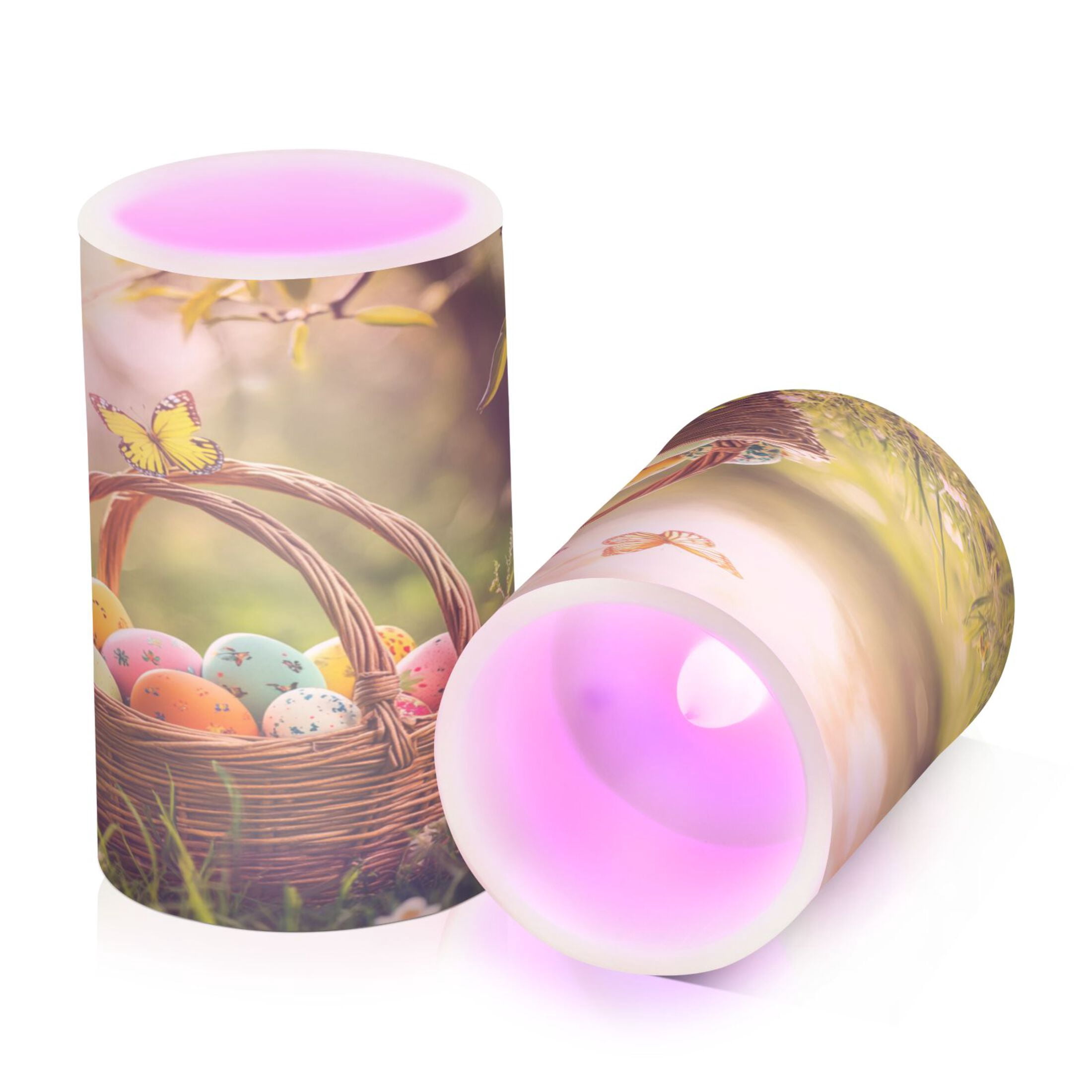 2 PCS Flameless Candles with Remote Timer LED Battery Operated Flickering Candle Light for Wedding Table Home Decoration Gifts Easter Basket with Colorful Eggs