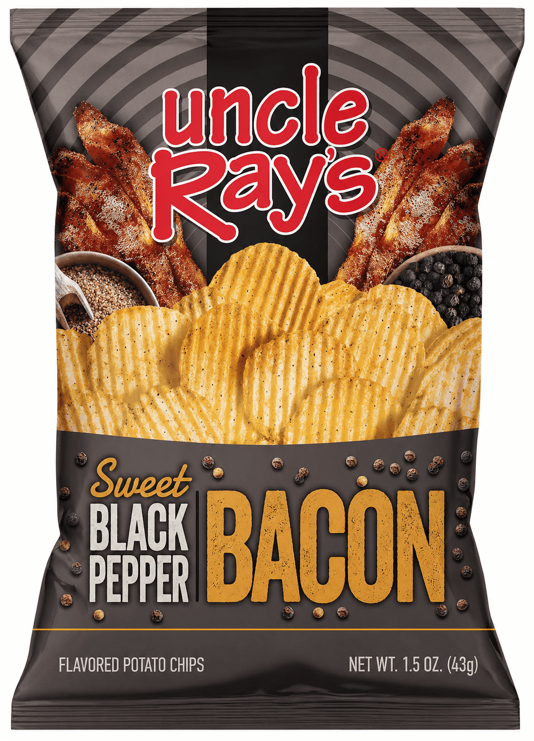 Uncle Ray’s Sweet Black Pepper Bacon Potato Chips, 1.5 oz Bags (Pack of 12) | Individual Snack Size Crispy Chips | Sweet & Smoky Bold Flavor |  Bundled by SUPERDEALS with Mystery Gift