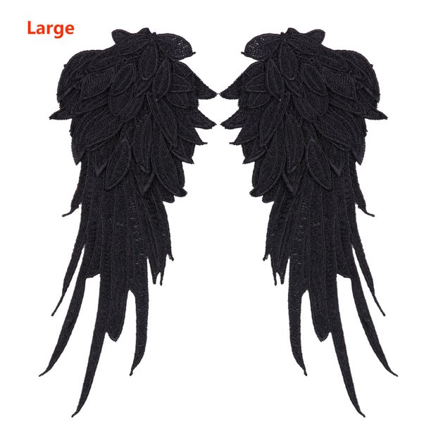 FEESHOW Angel Wings Halloween Cosplay Costume Accessories For Women Girls Embroidery Patch Fabric Big Black White Angel's Wing Gong Bohan LED