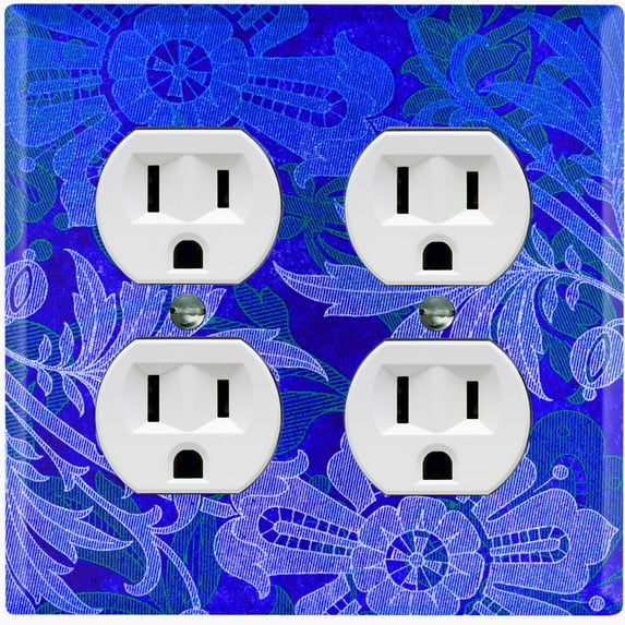 Metal Light Switch Plate Cover Purple Blue Floral Damask Wallpaper WAL028