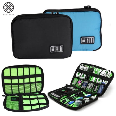 Luxtrada Portable Electronics Accessories Storage Bag Travel Gadget Organizer For Hard Drives, USB Adapter, USB Flash Drives, Traveling Camping Hiking (Black)
