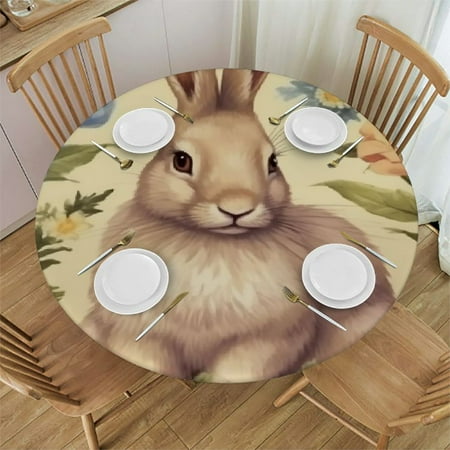 

BCIIG Rabbit Bunny Floral Round Table Cover Stain Resistant Washable Indoor Outdoor Tablecloth Kitchen Dining Wedding Parties Elastic Edge 100% Polyester Fiber 46 -50