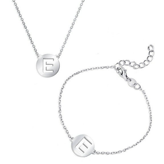 iJewelry2 Cut-out Polished Letter E Sterling Silver Initial Necklace and Bracelet Set