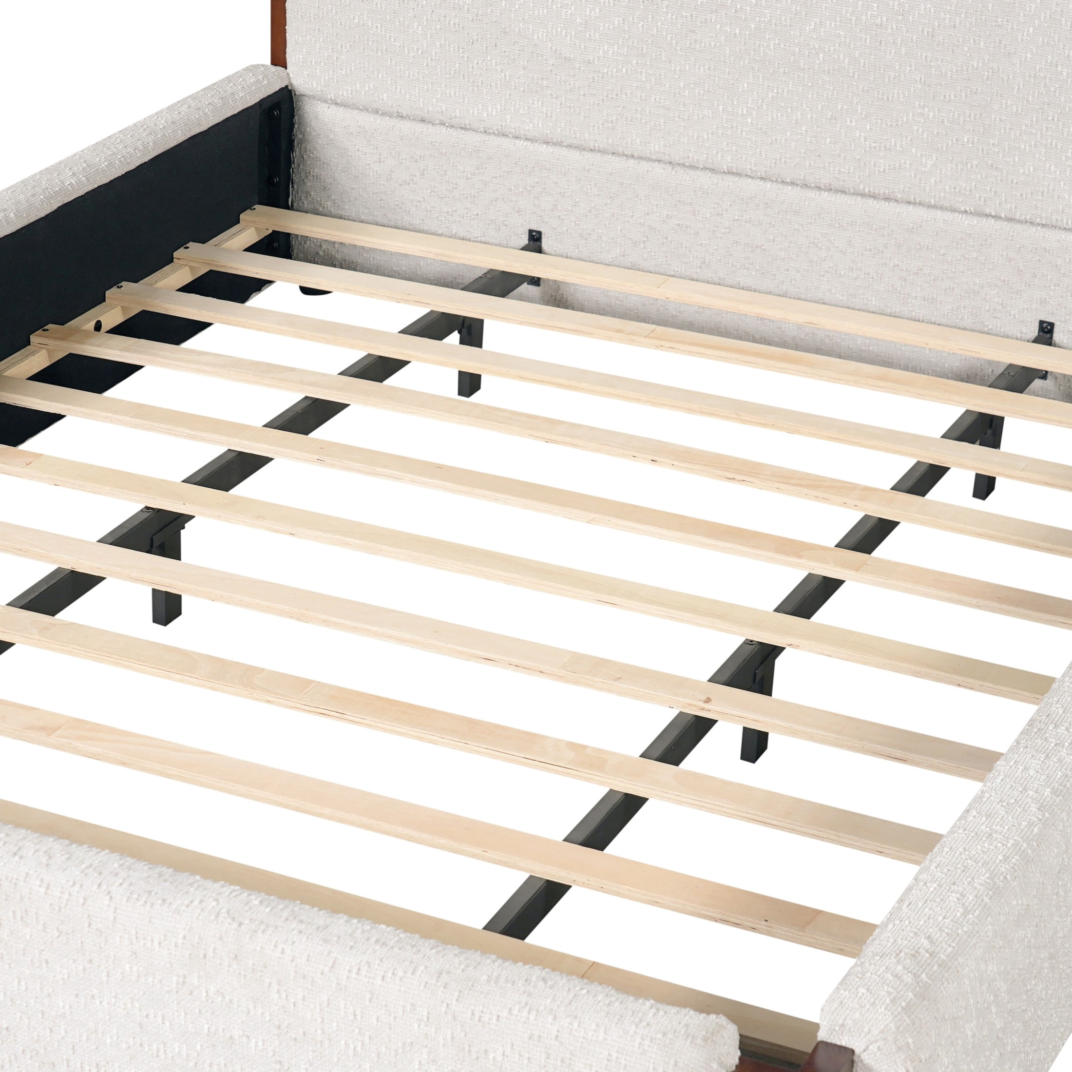 Christopher Knight Home Modern Queen Chenille Upholstered Platform Bed Frame with Wood Accents, White
