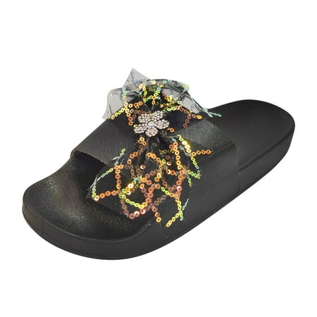 

Sngxgn Women s Slide Sandals - Casual Toe Ring Criss Cross Strappy Flat Summer Shoes.Cute Sandals For Women Black 8