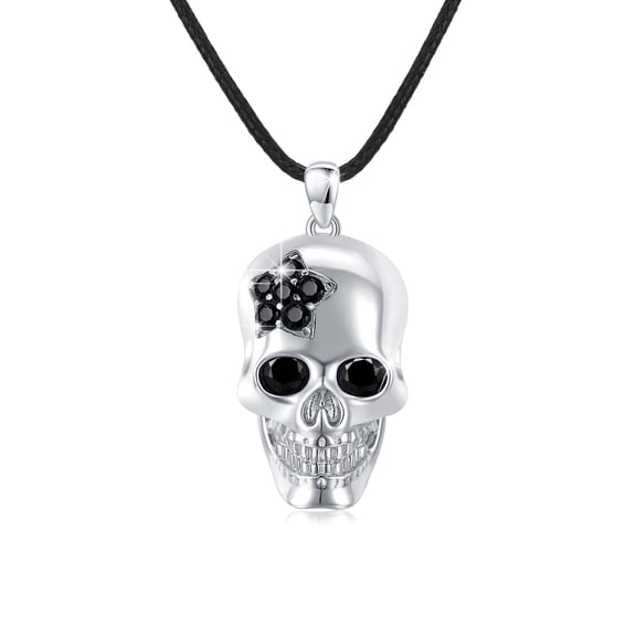 AOVEAO Skull Pendant Necklace 925 Sterling Silver Punk Necklaces for Women Men 18K White Gold Plated Hypoallergenic Zirconia Cool Style Jewelry Birthday Xmas Gift