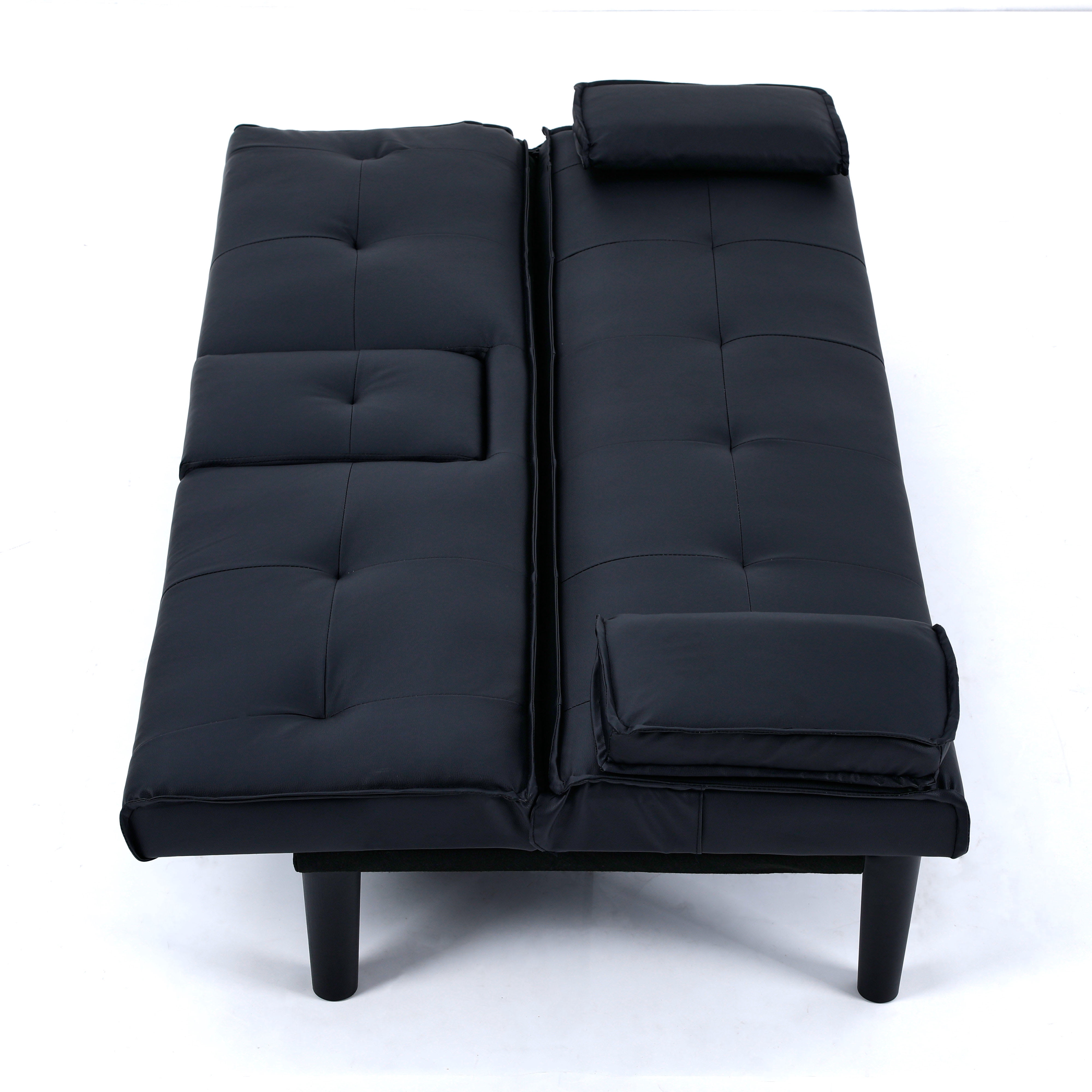 Gewnee 67 Inch Futon Sofa Bed,PVC Loveset Sofa with Cup Holder,Modern Sleeper Couch Bed for Apartment/Dorm/Small Office.Black