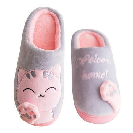 

1pair Women Men Cat Pattern Cute Soft Plush Gift Living Room Home Adult Slippers