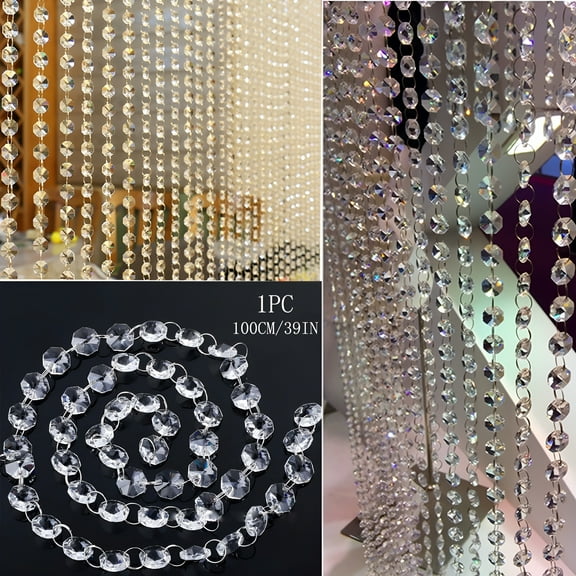 LAMIRO Crystal Chandelier Beads Curtain Clear Glass Crystal Beads Lamp Chain Garland for Chandelier Prism Octagon Beads Chain for Wedding Home and DIY Craft Jewelry Decoration
