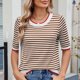 thumbnail image 1 of mfyjkho Tops Y Blusas Para Mujer, Blusas De Manga Corta A Rayas Para Mujer, Cuello Redondo, Estilo Casual Y De Moda. Tops De Gimnasio Para Mujer L, 1 of 7
