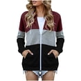 thumbnail image 2 of KIHOUT Fall Women's Sweatshirt Women's Casual Splicing Solid Color Long Sleeve Zipper Pullover Hooded Tops With Pocket, 2 of 8