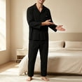 thumbnail image 2 of Dagugfen 2 PC Pajama Sets for Men Long Sleeve Button down Loose Fitted Shirts Elastic Waist Full Length Pants Breathable Comfy Loungeweawr Sets(XXL,Black), 2 of 5