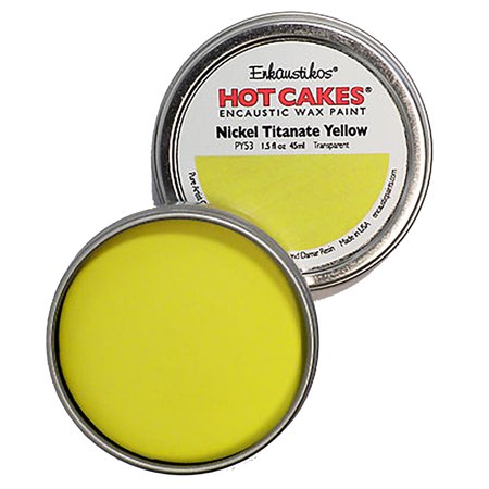 UPC: 0813043011274 | Enkaustikos Hot Cake Encaustic Wax Paint  1.5 oz. Tin  Nickel Titanium Yellow