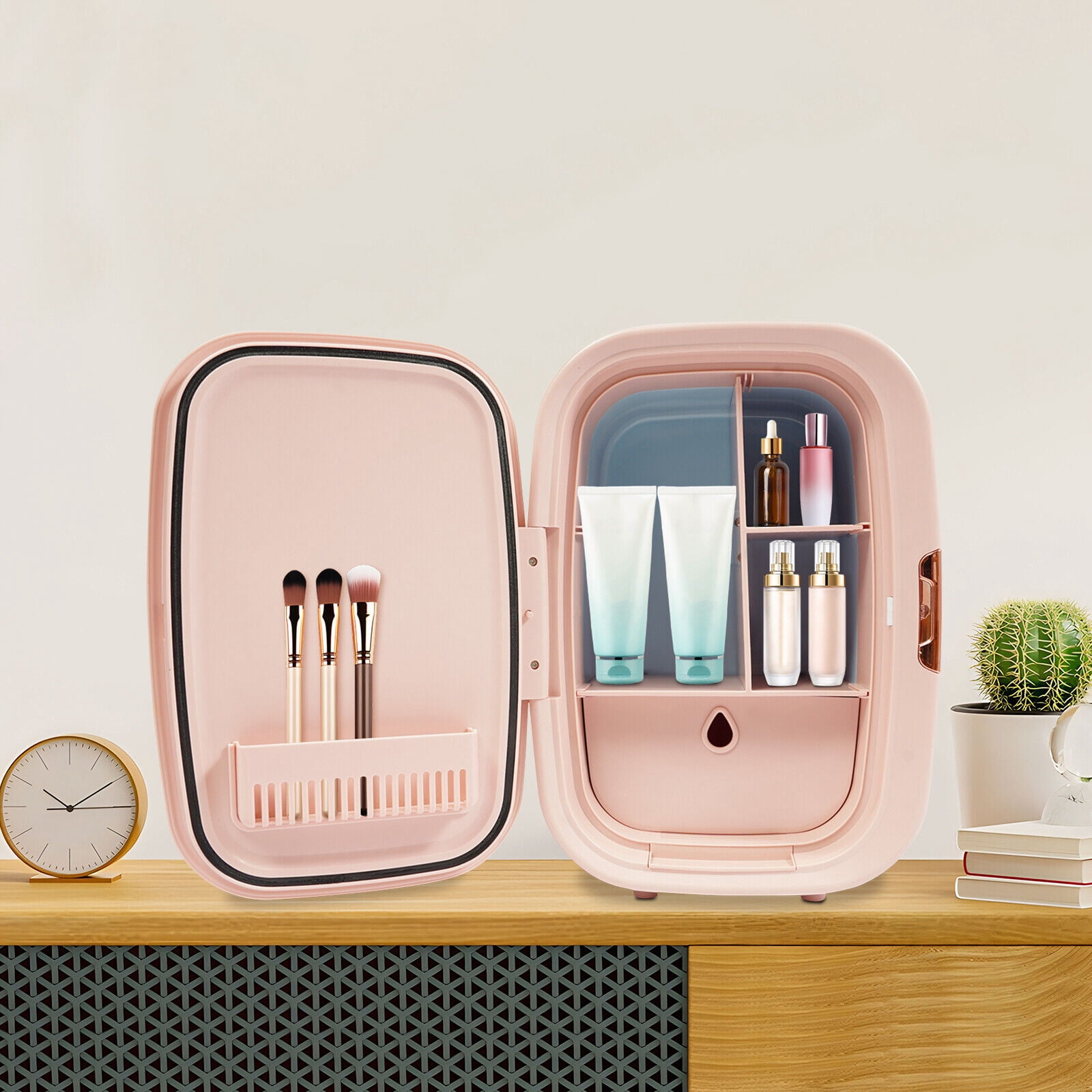 Mini Fridge, 12.68Qt Skincare Fridge, Portable Cooler and Warmer, Compact Refrigerator for Comestic Storage, Makeup, Lipstick, SkinCare, Bedroom, Office, Dorm (Pink)