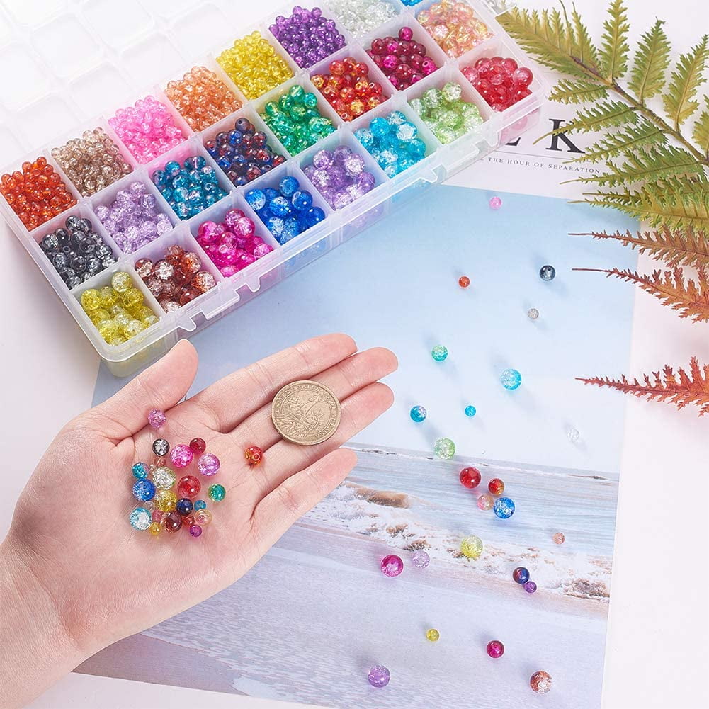 4mm 6mm 8mm Crackle Glass Beads 2720pcs 24 Color Glass Crackle Lampwork Round Beads for Necklace Bracelet Jewelry Making