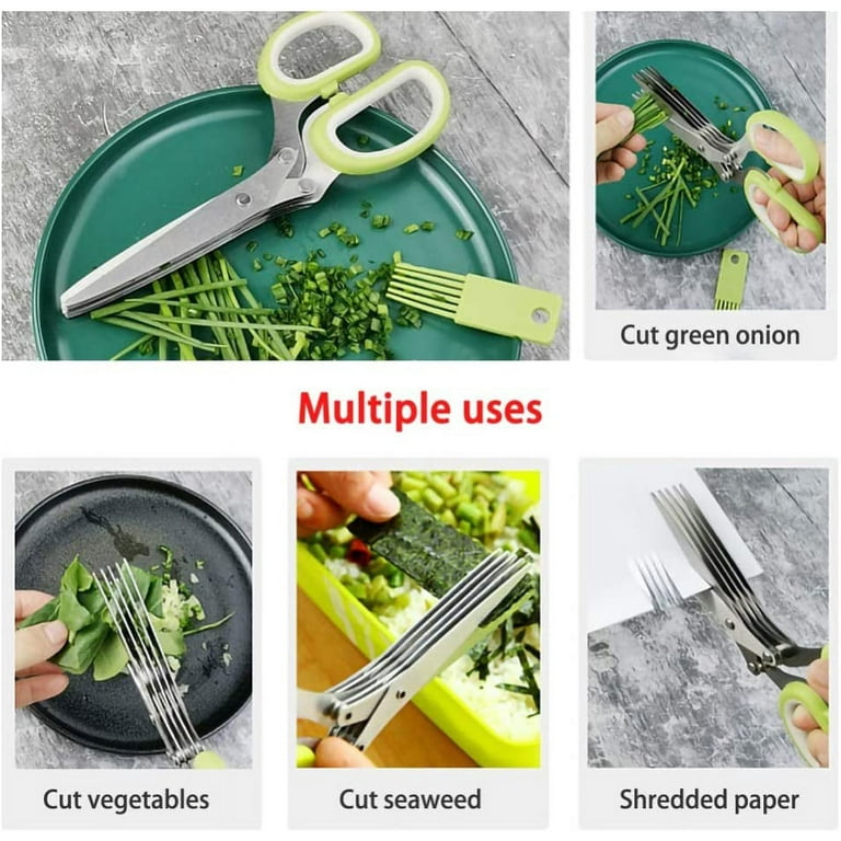 Gourmet Herb Scissors Set - Master Culinary Multipurpose Cutting Shears  with Stainless Steel 5 Blades, Stripping Tool, Safety Cover and Cleaning  Comb