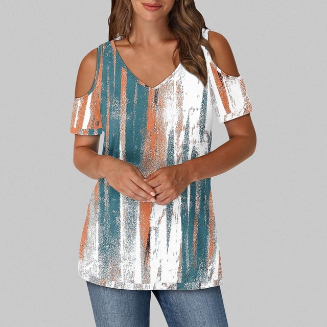 Soki Women's Off Shoulder Tee Clearance Blouses Short Sleeved V-Neck Fashionable Tops
