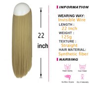 Youloveit Hair Miracle Wire Hair Extensions - Invisible Hidden Elastic Miracle Wire Secret Hairpiece for Women Synthetic Straight Hair Extensions, Ash Brown 8#, 22 Inch