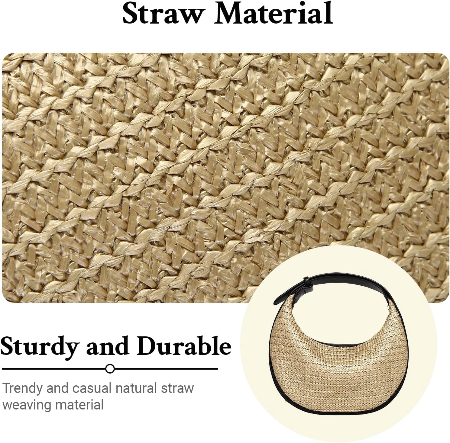 CAILDANL Straw Crossbody Bag for Women Beach Woven Hobo Handbag Summer Chic Crescent Shoulder Purses with Adjustable Strap