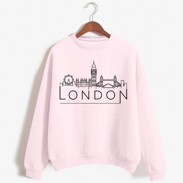 Women's Solid Round Neck Long Sleeved LONDON Printed Hoodie