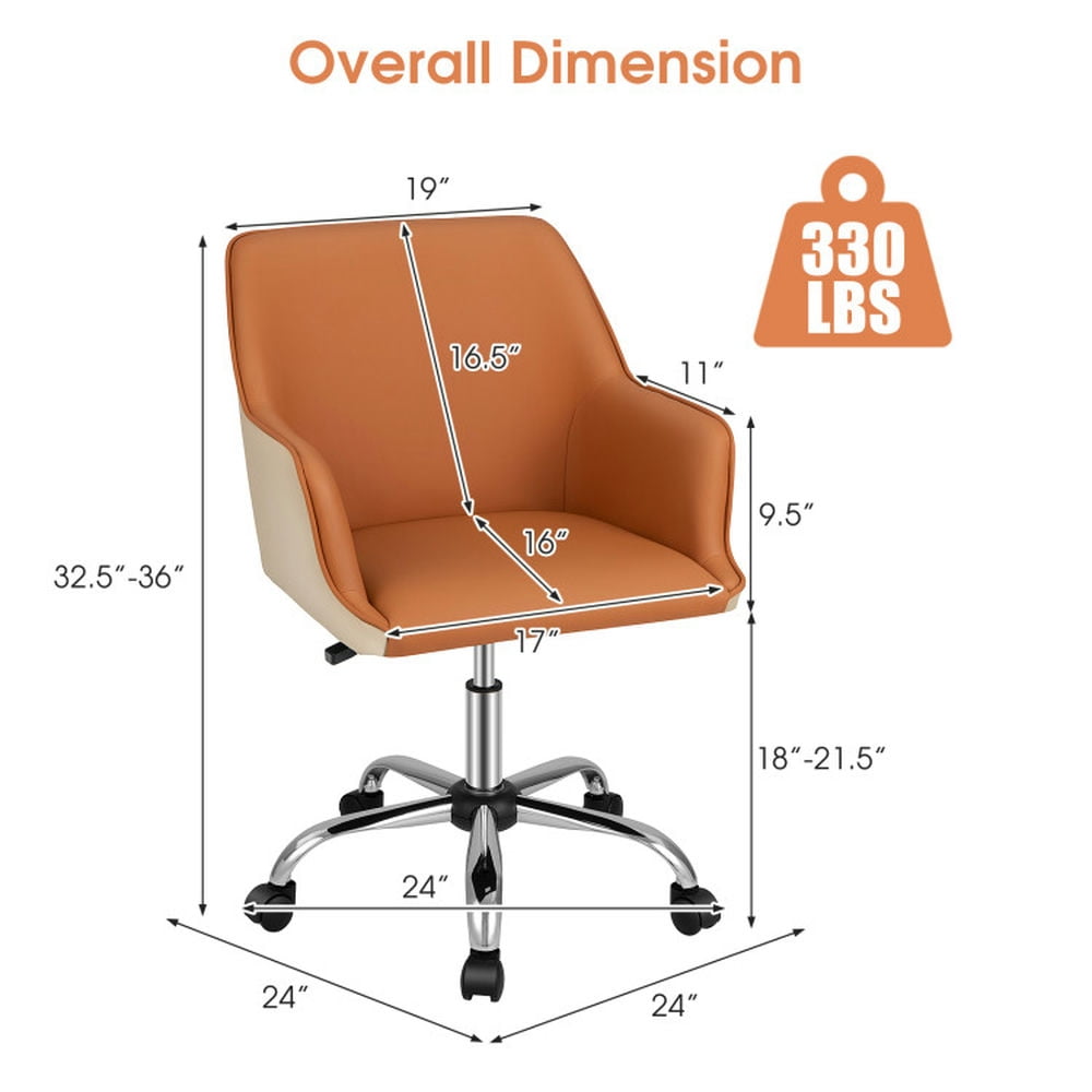 Demi Bonn PU Covered Office Chair with Adjustable Height and Sponge Padded Cushion, Rolling Work Computer Desk Chair, Brow