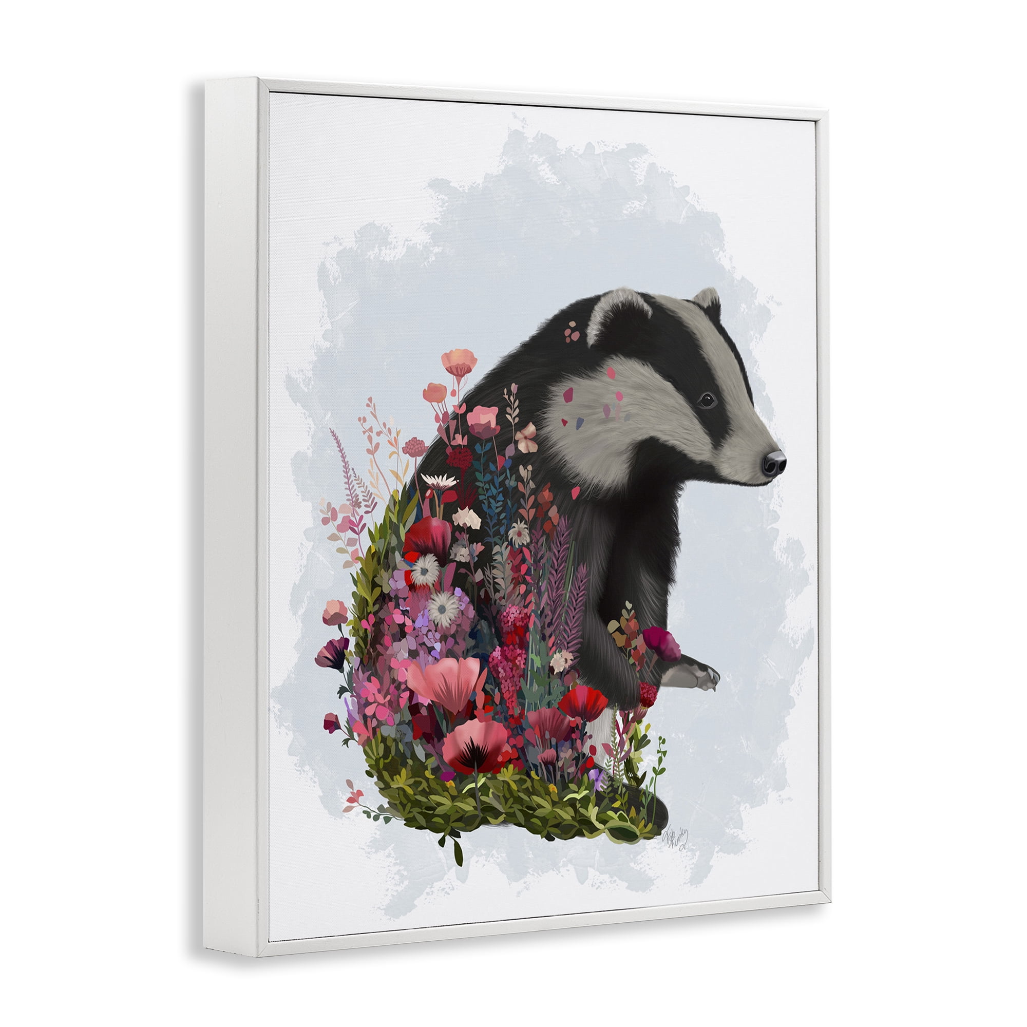 Stupell Industries Badger with Garden Blooms Botanical & Floral Painting White Framed Art Print Wall Art, 24 x 30