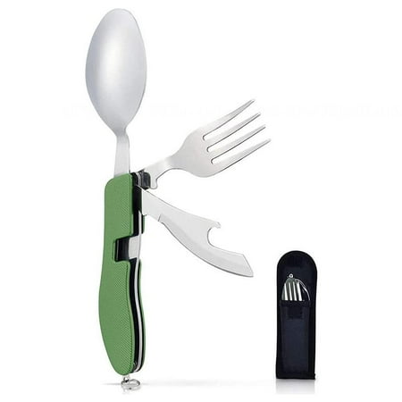 

Stainless Steel Camping Cutlery Set With Belt Bag Knife Fork Spoon Bottle Opener for Outdoor Camping and Travel