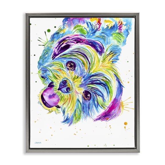 Stupell Industries Contemporary Fun Vivid Shihtzu Puppy Gray Floating Frame Canvas Art, 17 x 21, by Jen Seeley