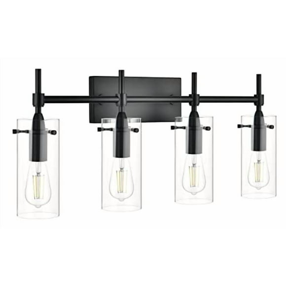 Linea di Liara Effimero Modern Farmhouse Bathroom Vanity Lights Fixtures 4 Lights Over Mirror Matte Black Vanity Lights for Bathroom Light Fixtures Industrial Lighting Clear Glass Covers, UL Listed