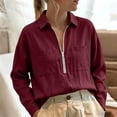 thumbnail image 5 of Womens Textured Golf Shirts Long Sleeve Half Zip Collared V Neck Loose Fit Sweatshirt Pullover with Chest Pockets for Business Casual Work Office, Wine, M, 5 of 7