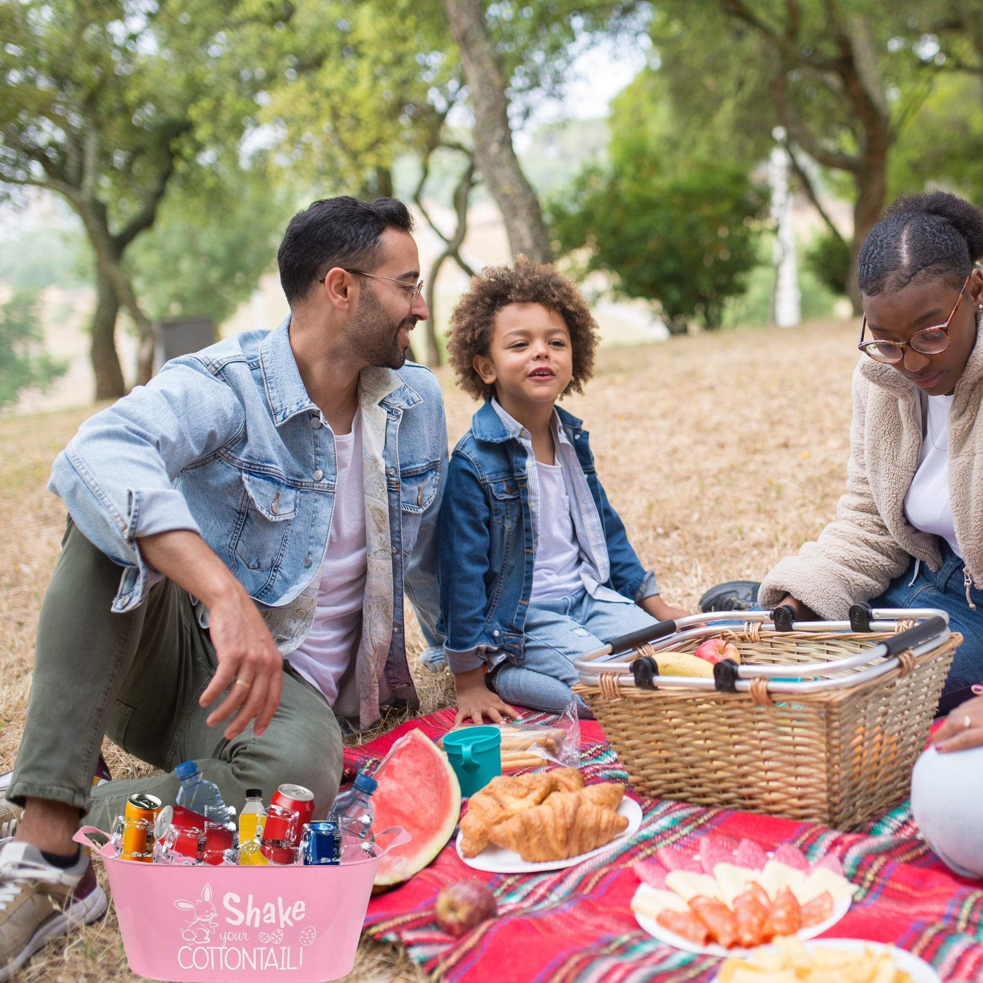 A1 Unlimited Plastic Oval Containers with Handles 13x6.875x4.625-in., Assorted Whimsical Colored Plastic Ice Bucket Baskets Cooler Easter Egg Hunt Stuff, 4ct. (Styles May Vary)
