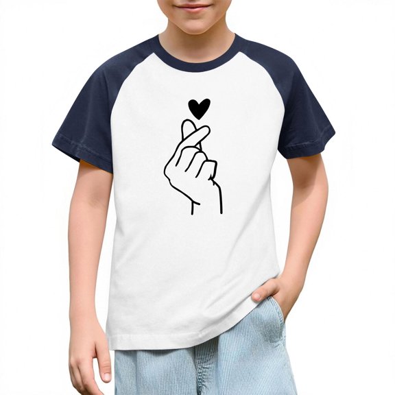 QQAMB Girls T-Shirts Valentine's Day Heart Graphic Summer Tops Fashion Color Block Casual Crewneck Basic Tees