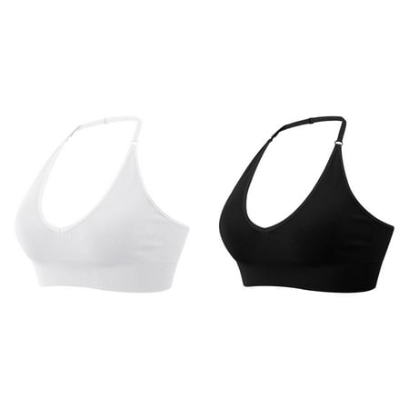 (2-Pack) 2025 New Women s Halterneck Sports Bra Running one Shoulder Sports Bra Backless Deep V Neck Women Bras Plus Size Push Up Sports Bustier Paddedy Gym Push Up Bra Backless Adjustable