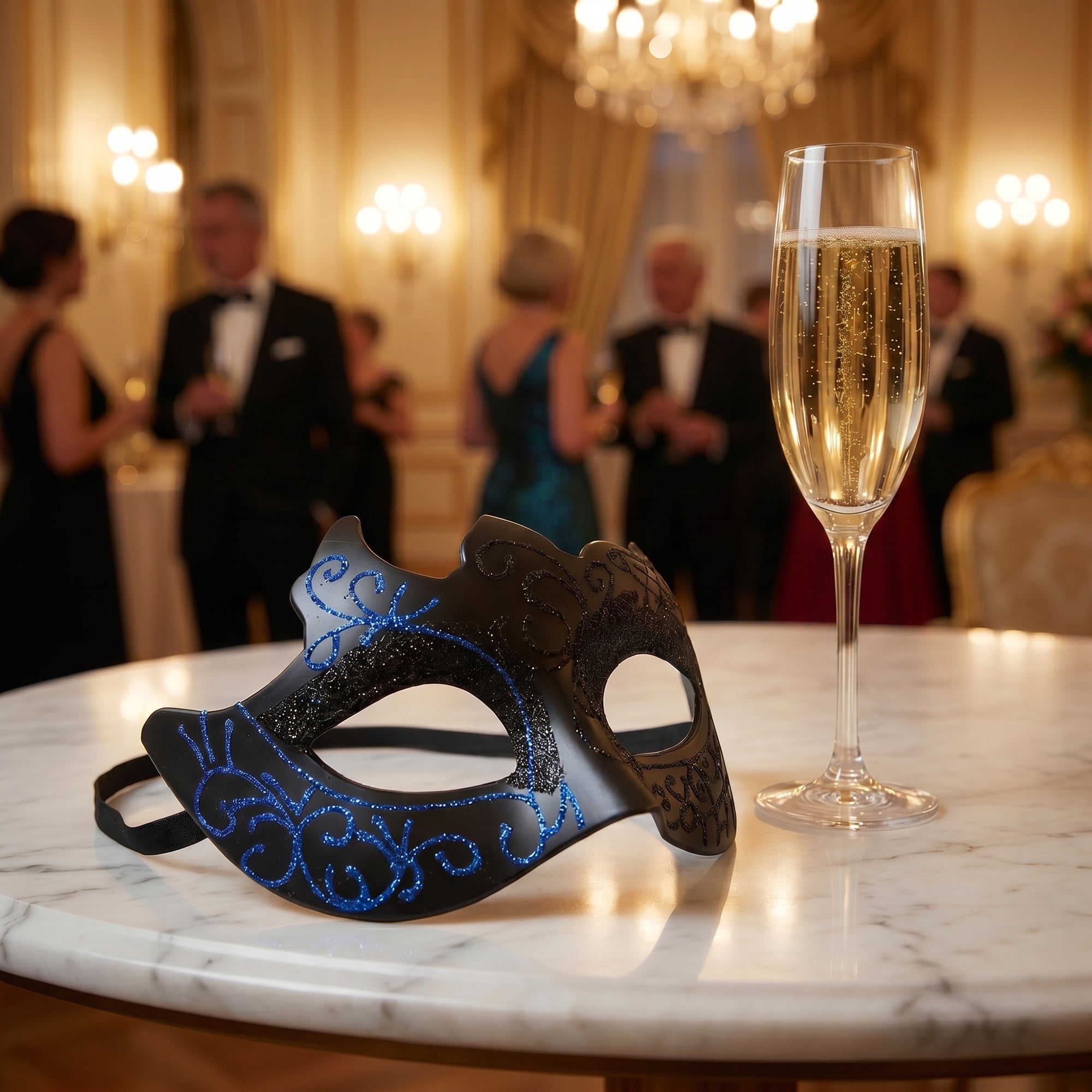 Unique Bargains Venetian Masquerade Mask for Halloween Party One-Eyed Blue 6.7" x 4.3"