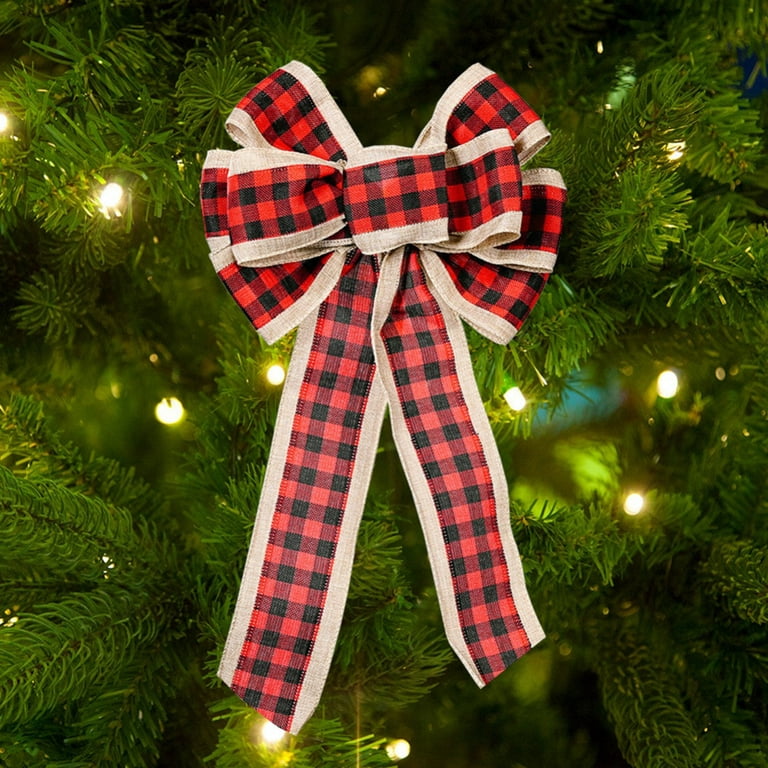 Christmas Burlap Bows 3.9 inch Christmas Tree Bows Pre Tied Rustic Wreath Bow Burlap Gift Bow Xmas Decorative Bows for Farmhouse Gift Wrap Home Decor