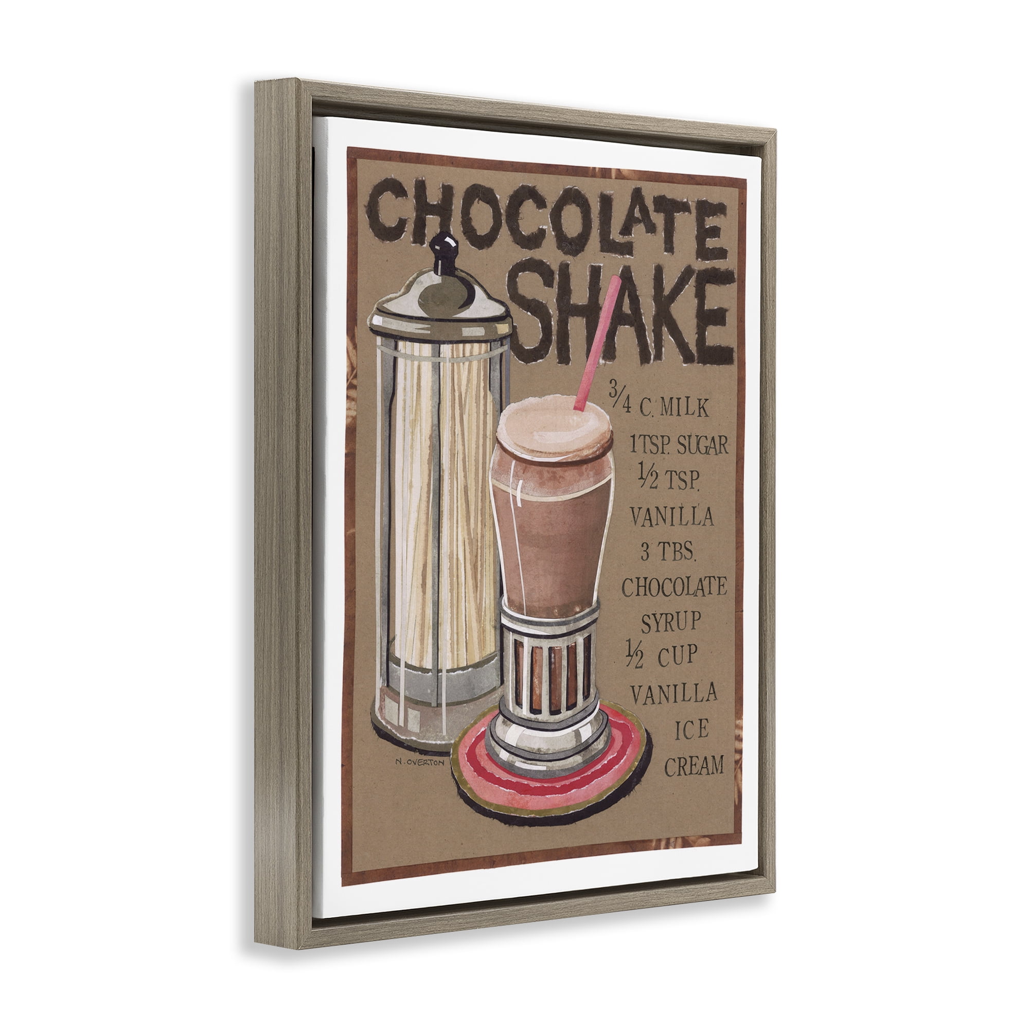 Stupell Industries Chocolate Shake Recipe Food & Beverage Painting Brown Floater Framed Art Print Wall Art, 17 x 21