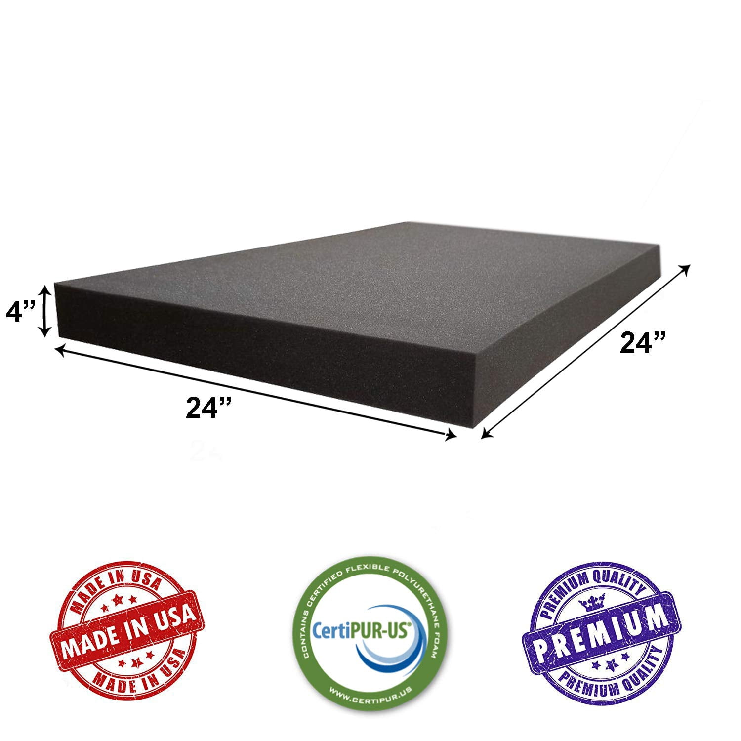 AKTRADING CO. CertiPUR-US Certified Rubber Foam Sheet (Upholstery Foam, Acoustic Foam Sheet, Seat Replacement & More) - 4" H X 24" W X 24" L