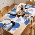 thumbnail image 5 of Boho Middle Century Placemats Set of 12 Abstract Blue Geometric Botanical Place Mats Indoor Wipeable Table Mats Washable Cloth Dining Table Placemats for Kitchen Holiday Party Home Decor 13x19 Inch, 5 of 9