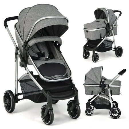 2 in 1 Convertible Baby Stroller High Landscape Infant Stroller Grey