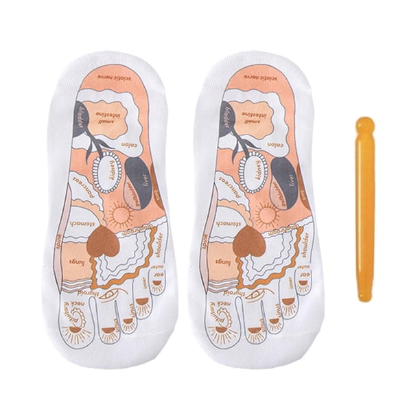 Calcetines de reflexología transpirables y cómodos con ilustración de puntos de acupresión. pequeño bolígrafo amarillo
