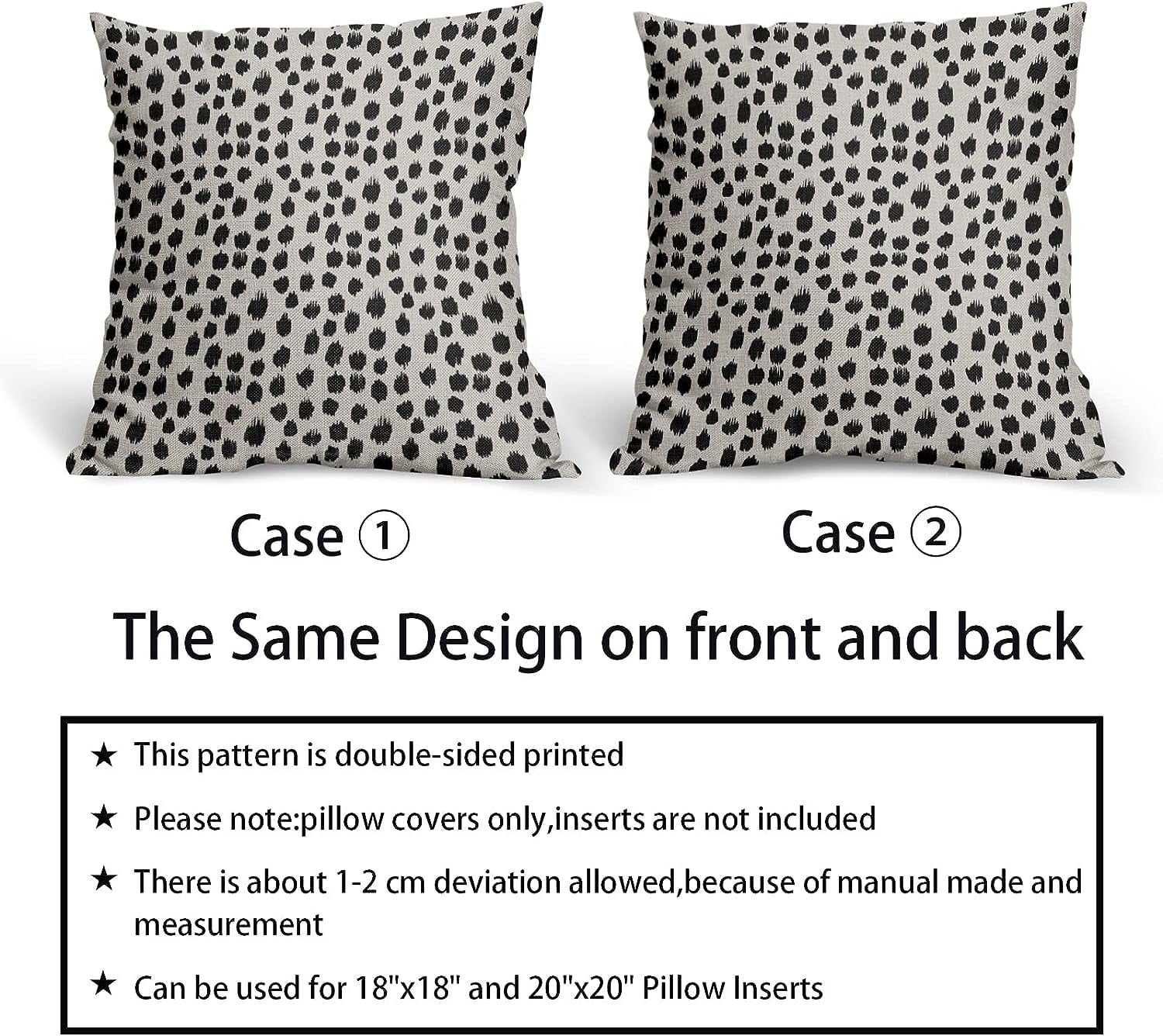 Black Cream Polka Dot Pillow Covers 20x20 Set of 2 Outdoor Modern Art Throw Pillows Boho Design Brush Strokes Decorative Pillowcase Square Cushion Cover Linen Pillow Case for Home Sofa Couch Bed