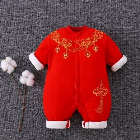 

Baby Unisex Spring Festival Cotton Print Autumn Long Sleeve Romper Jumpsuit Clothes Chinese Calendar New Year Outfits