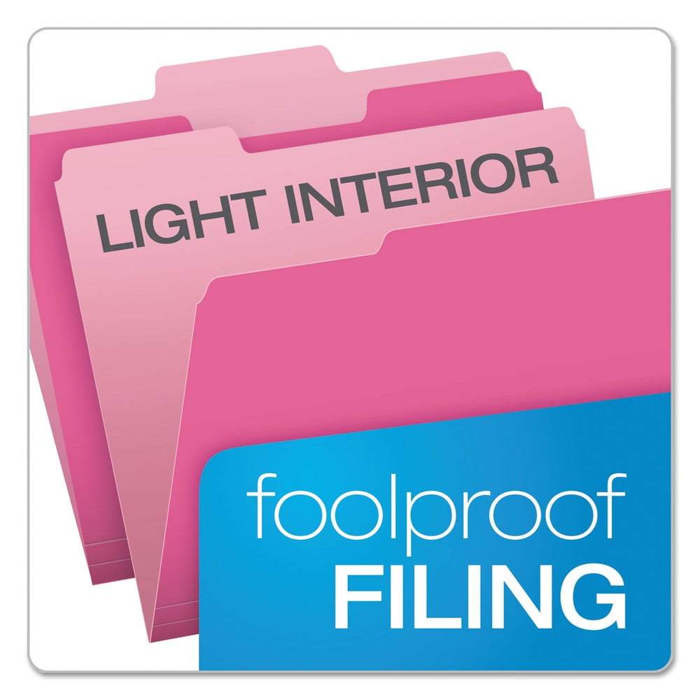 Pendaflex Two-Tone File Folder, Letter Size, 1/3 Cut Tabs, Pink, Pack of 100
