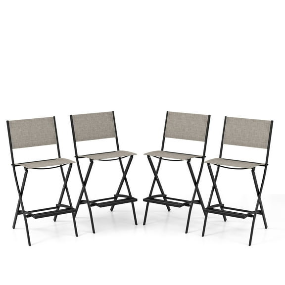 Costway Set of 4 Outdoor Bar Chair Folding Bar Height Stool with Metal Frame Coffee