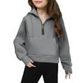 thumbnail image 5 of dazeni Girls Half Zip Sweatshirt Fleece Hooded Pullover for Teen Long Sleeve Cropped Tops Fall Winter Clothes Thumb Holes, 5 of 8