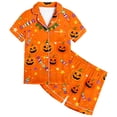 thumbnail image 4 of Kids Halloween Pajamas Size 5-6 Years Girls Casual Nightwear Short Sleeve Top and Shorts Cozy Loungewear Girls Pajama Set Orange, 4 of 4